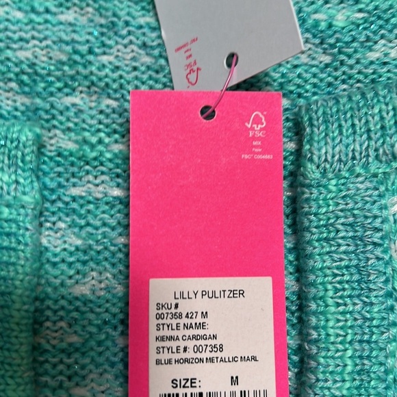 New! Lilly Pulitzer medium Kienna cardigan in blue/green metallic color. - Picture 11 of 14